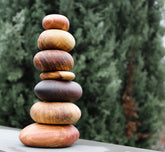 Wood Rock Cairn Sculpture: Calming Decor for Home or Office Gift. Set of 7 Assorted Urban Reclaimed Hardwoods.