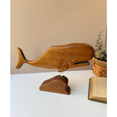 Vintage Handmade Wood Whale on Stand