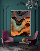 3D Layered Wood Wall Art, Abstract Topographic Map Decor, Modern Living Room Wall Art, Large Wood Carving Effect Print, Teal and Orange Decor