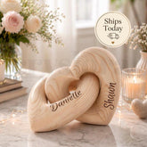 Personalized Wooden Heart Sculpture, Custom Couple Names Gift, Romantic Anniversary Gift, Infinity Heart Keepsake, Minimalist Love Decor