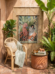 Tiger Woven Tapestry, Green Jungle Wall Hanging, Botanical Tropical Art