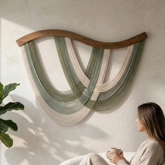 The Flow Wall Hanging, Scandinavian Wood Art and Interwoven Fiber Wall Decor V93