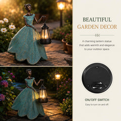 Solar Fairy Garden Statue with Lantern, Leaf Dress Girl Figurine, Outdoor Garden Decor for Patio Yard Lawn