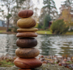 Wood Rock Cairn Sculpture: Calming Decor for Home or Office Gift. Set of 7 Assorted Urban Reclaimed Hardwoods.