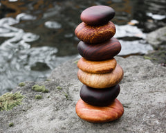 Wood Rock Cairn Sculpture: Calming Decor for Home or Office Gift. Set of 7 Assorted Urban Reclaimed Hardwoods.