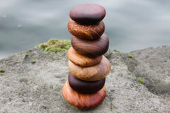 Wood Rock Cairn Sculpture: Calming Decor for Home or Office Gift. Set of 7 Assorted Urban Reclaimed Hardwoods.