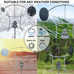 Garden Art Kinetic Wind Sculpture | Yard Art Metal Garden Decor with Rock Cairn | Relaxing Metal Art Wind Vane Spinner Zen Sculptures