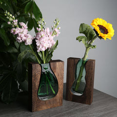 Wooden Vase with Glass Insert