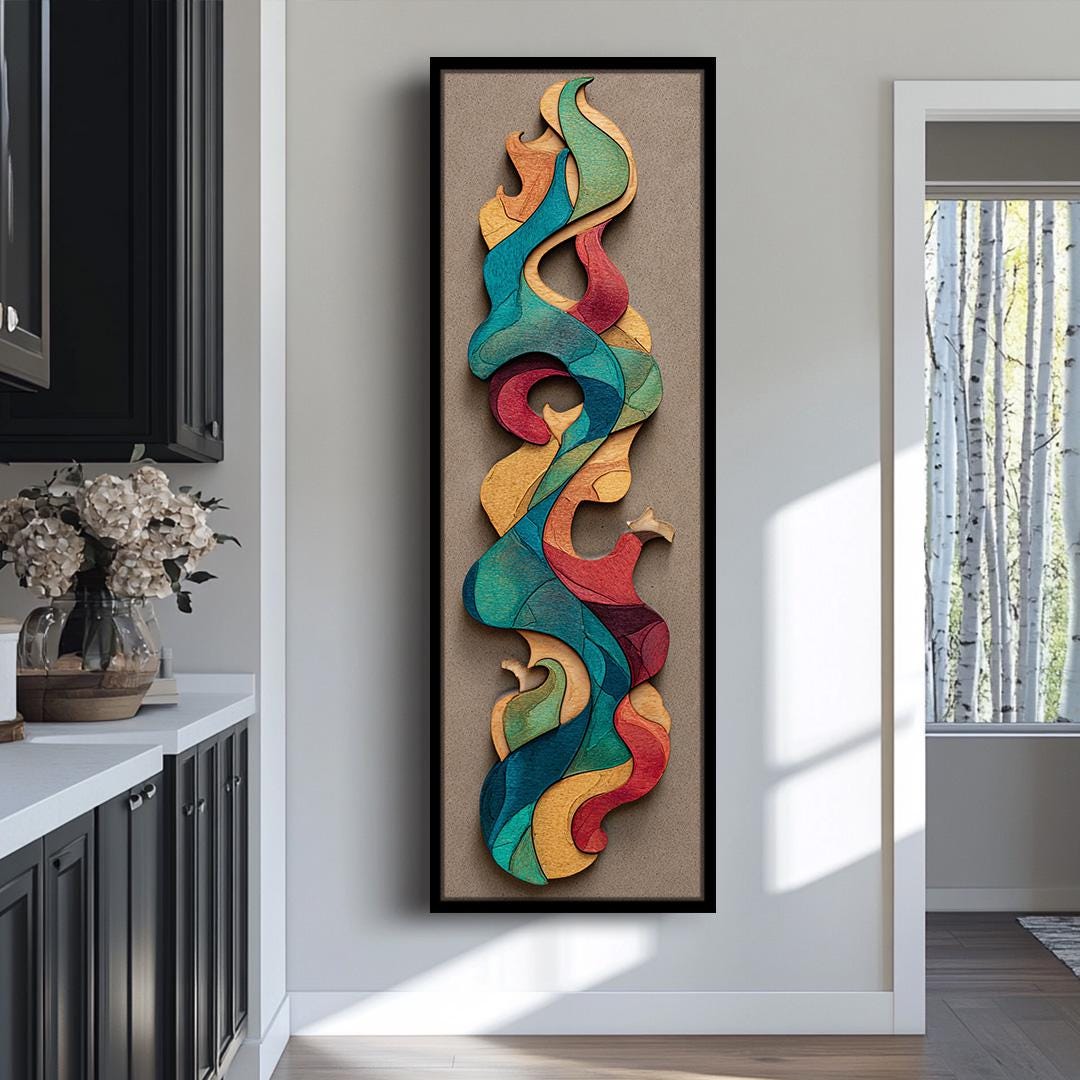 Tall Narrow Modern Abstract Wall Art, Long Vertical Abstract Print for Office, Dining Room, Living Room, or Bedroom, Long Narrow Artwork