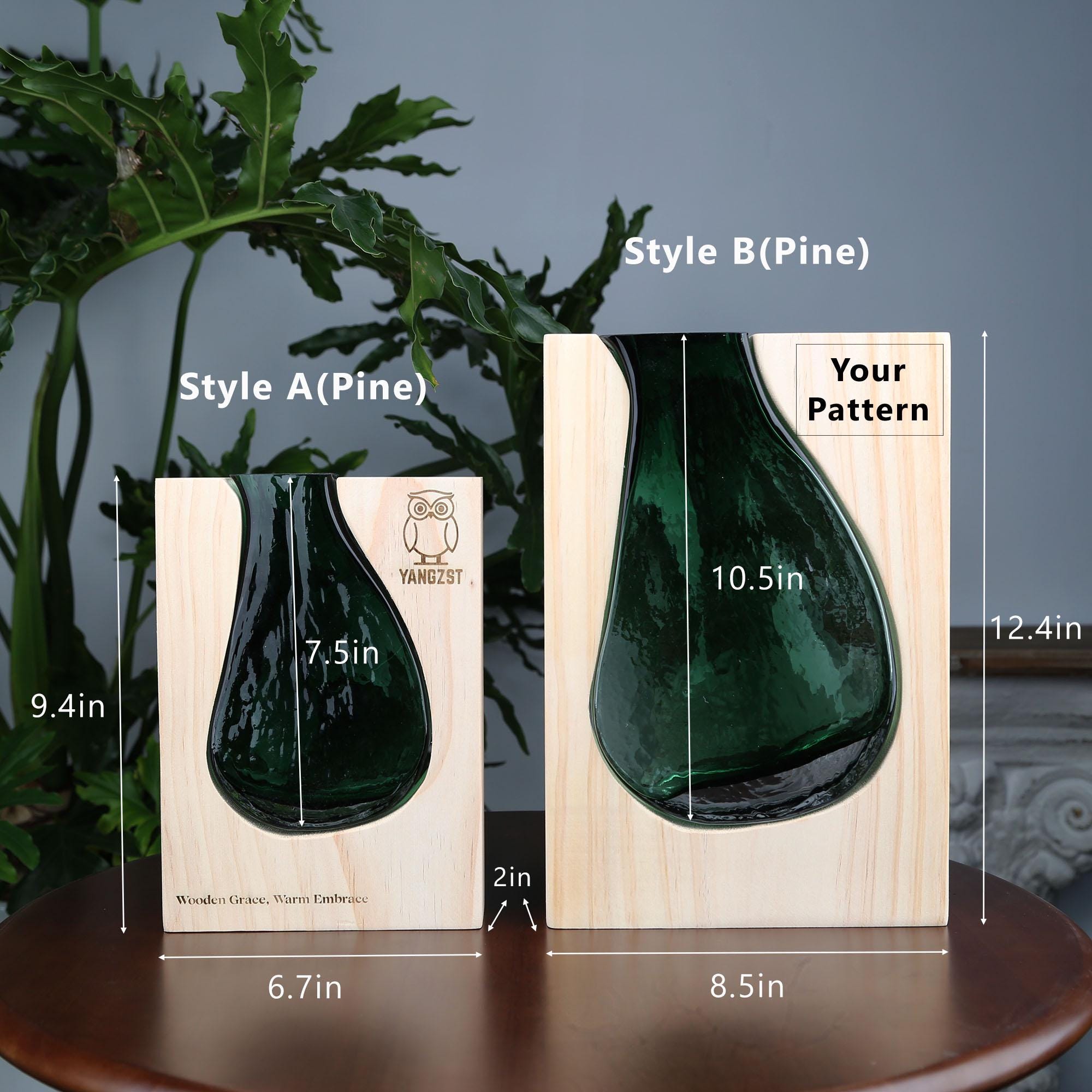 Wooden Vase with Glass Insert