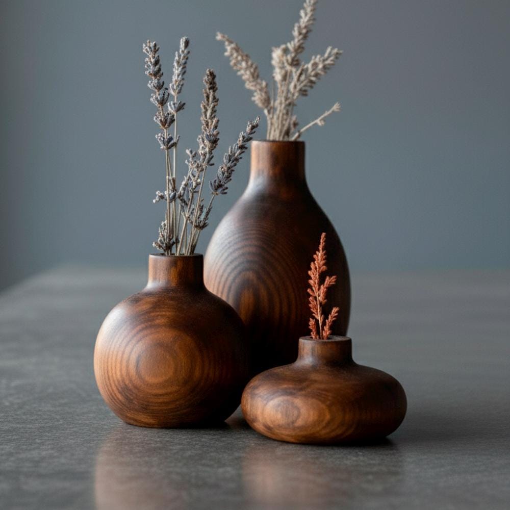 6-Piece Wooden Candle Holder and Vase Set