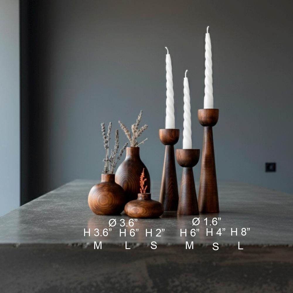 6-Piece Wooden Candle Holder and Vase Set