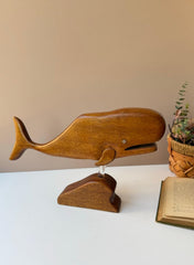 Vintage Handmade Wood Whale on Stand
