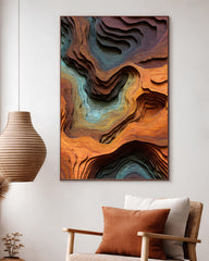 3D Layered Wood Wall Art, Abstract Topographic Map Decor, Modern Living Room Wall Art, Large Wood Carving Effect Print, Teal and Orange Decor