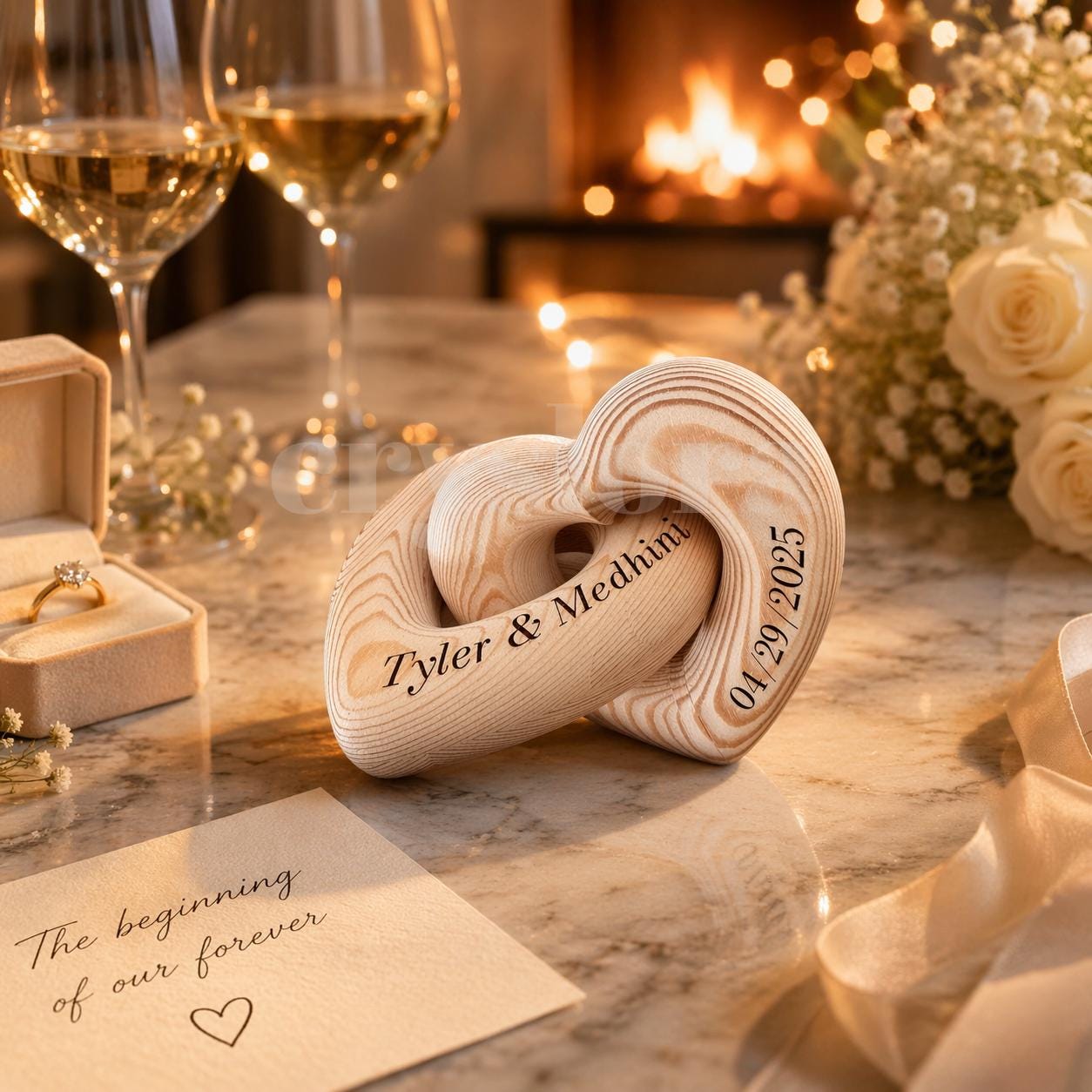 Personalized Wooden Heart Sculpture, Custom Couple Names Gift, Romantic Anniversary Gift, Infinity Heart Keepsake, Minimalist Love Decor
