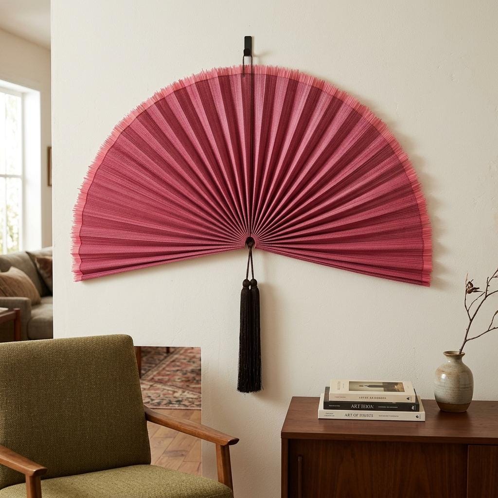 Pink Bamboo Wall Fan Decor | Boho Wall Art