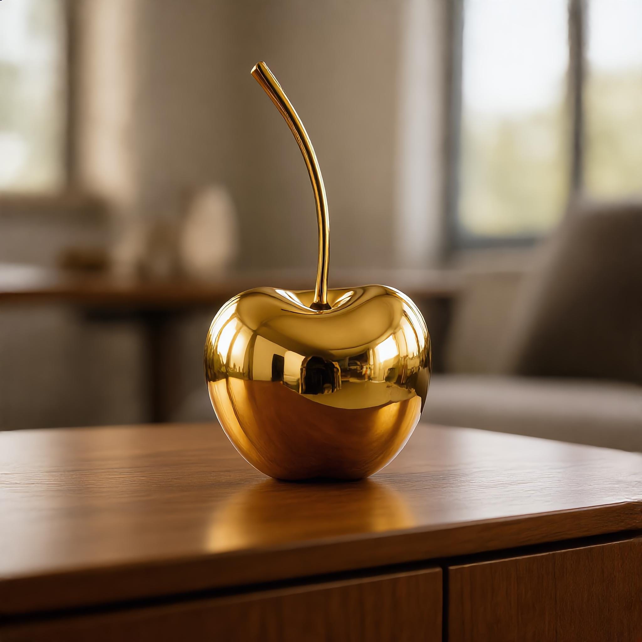 Gold Cherry Sculpture Resin Fruit Statue Modern Table Centerpiece Home Decor