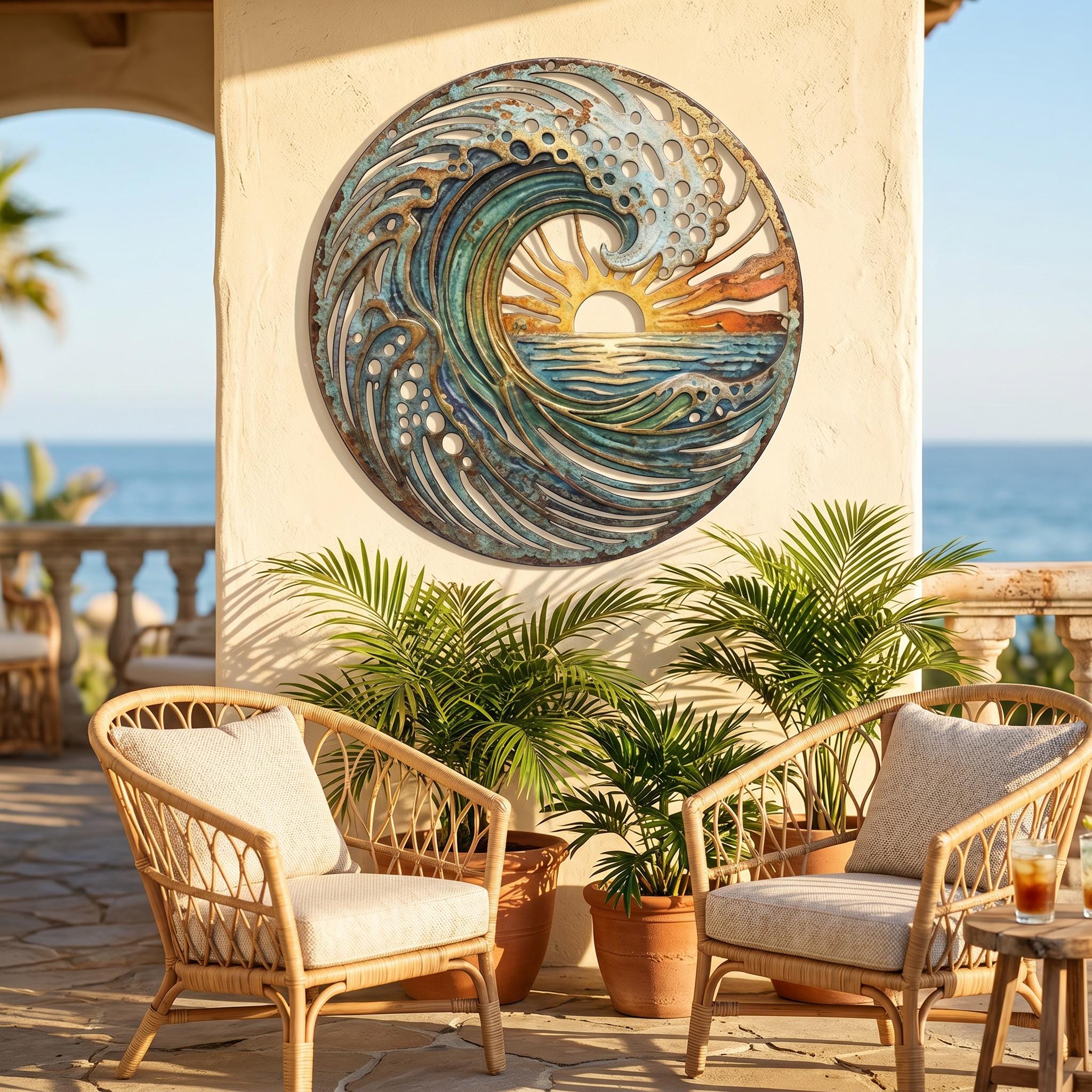 Personalized Ocean Wave Metal Wall Art, Custom Beach House Sign