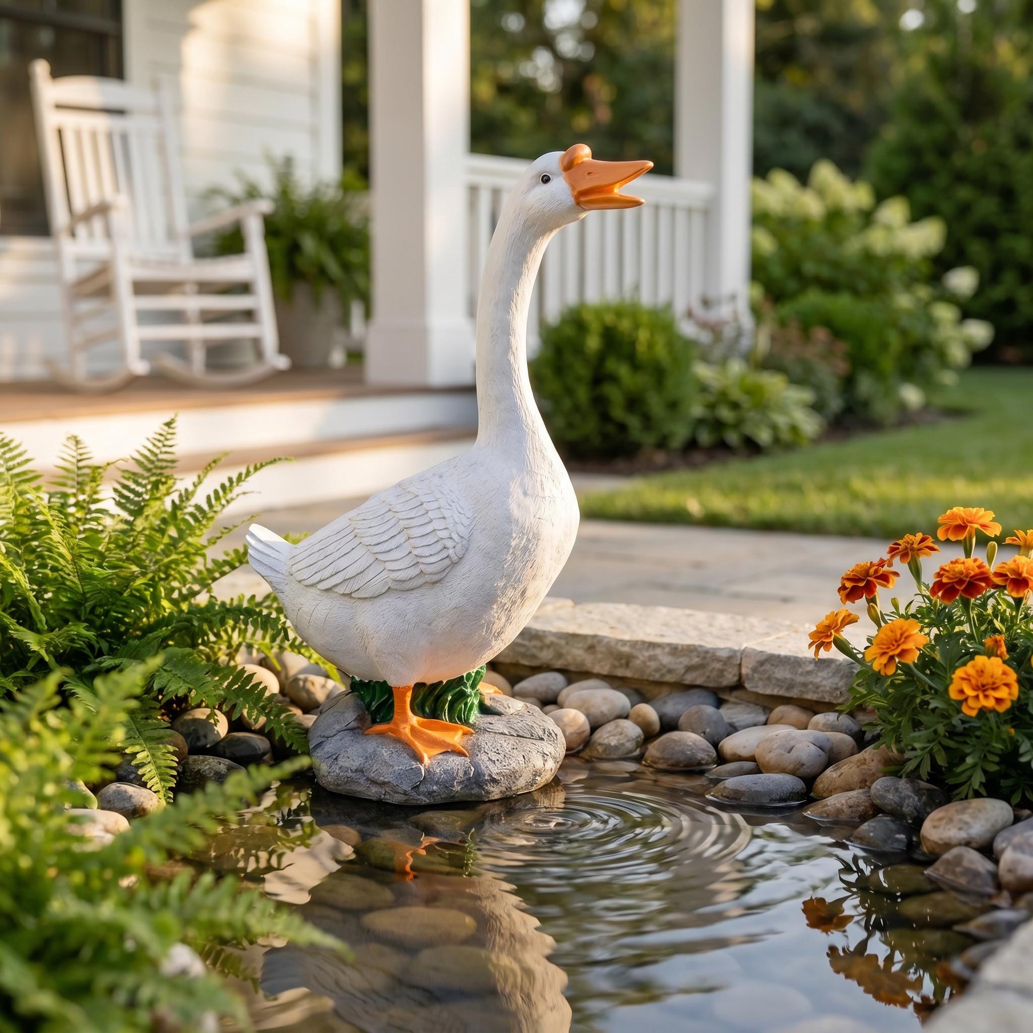 Dressable Realistic White Goose Statue, Farmhouse Porch Resin Garden Lawn Entryway Patio Decor Gift