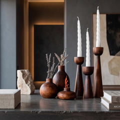 6-Piece Wooden Candle Holder and Vase Set