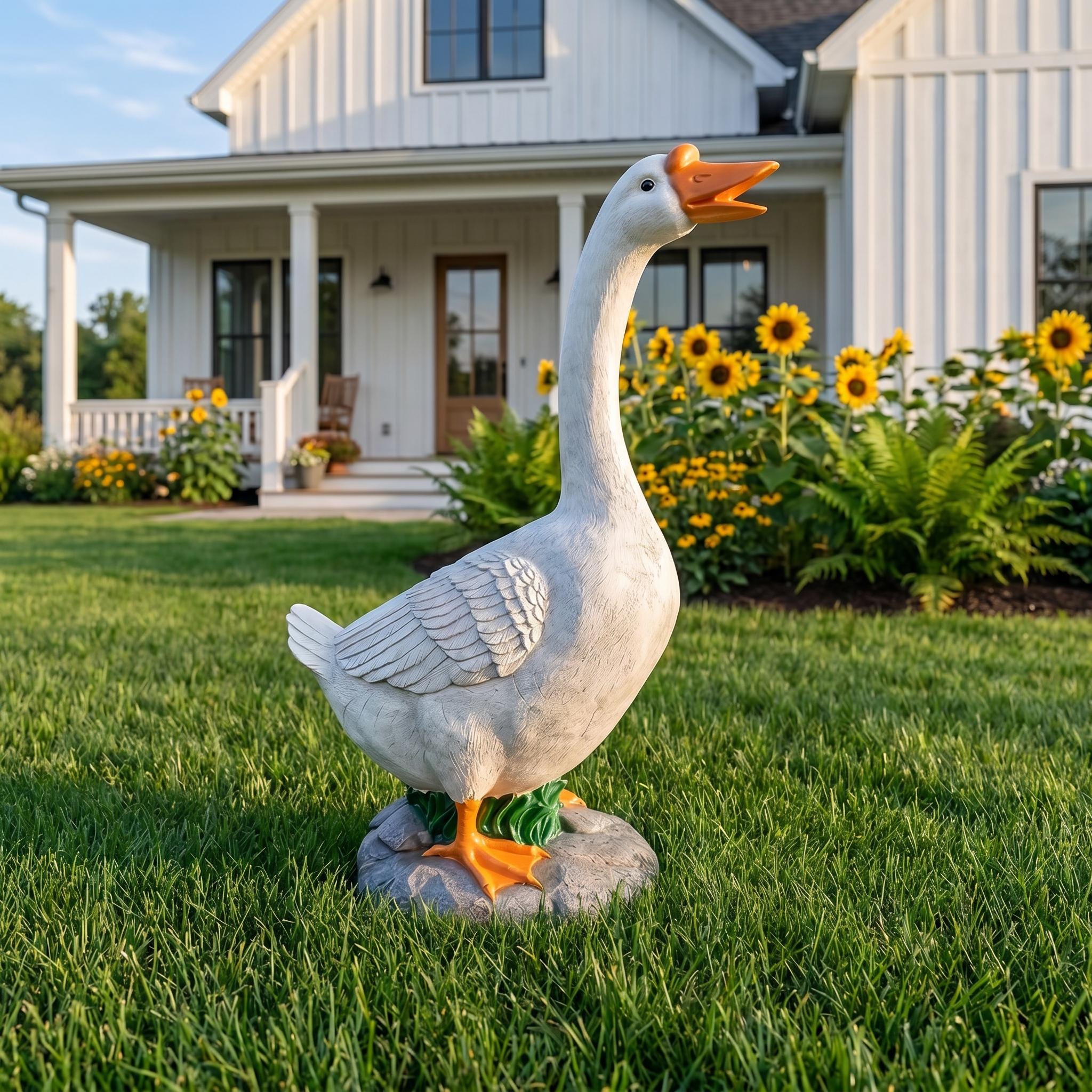 Dressable Realistic White Goose Statue, Farmhouse Porch Resin Garden Lawn Entryway Patio Decor Gift