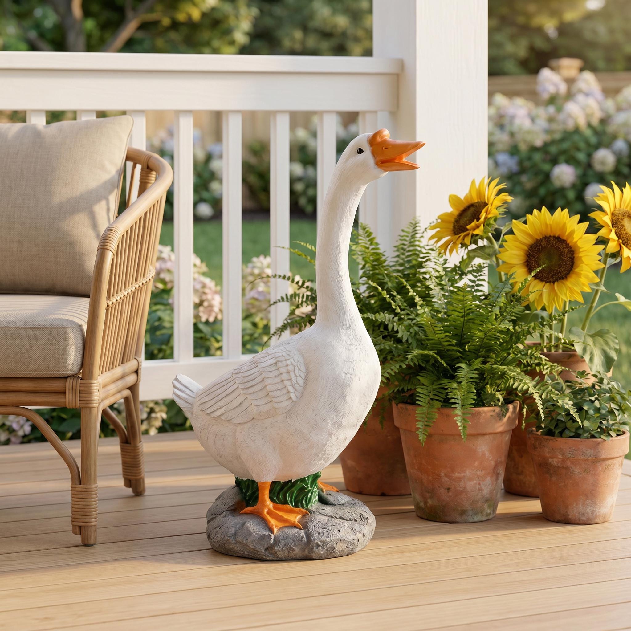 Dressable Realistic White Goose Statue, Farmhouse Porch Resin Garden Lawn Entryway Patio Decor Gift