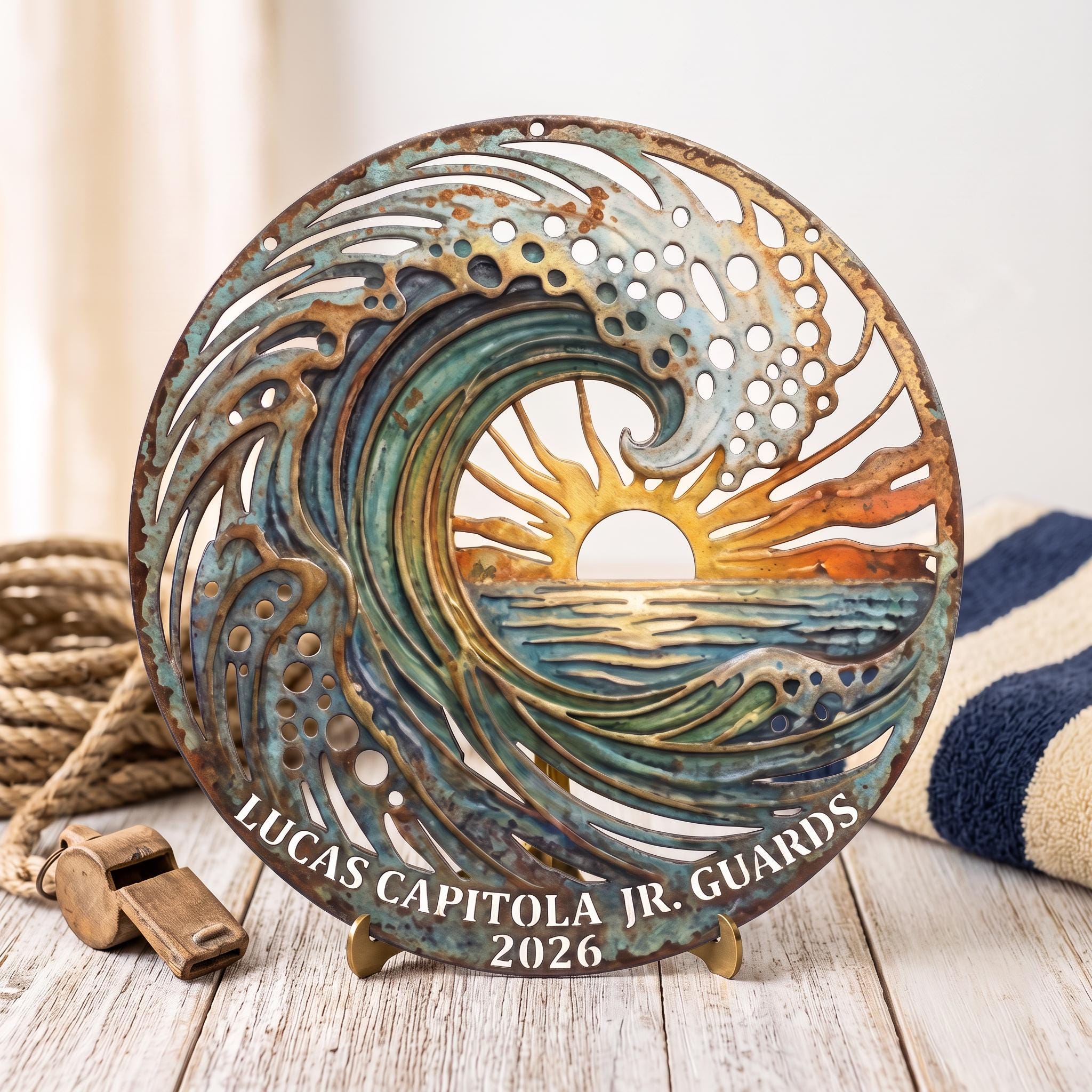 Personalized Ocean Wave Metal Wall Art, Custom Beach House Sign