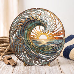 Personalized Ocean Wave Metal Wall Art, Custom Beach House Sign