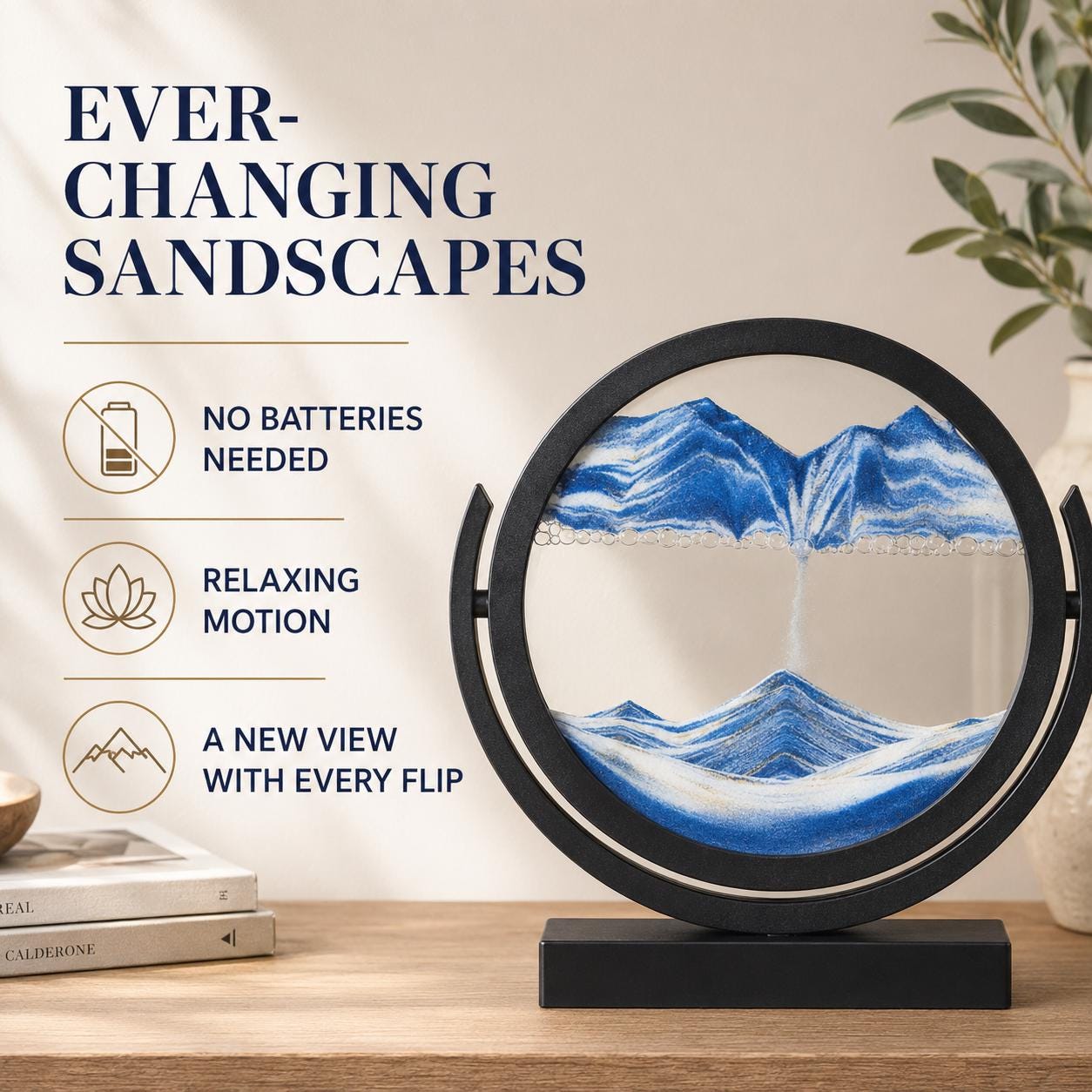 Moving Sand Art Landscape Decor, 360 Rotatable Sand Painting, Modern Office Desk Accessory