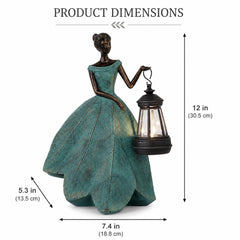 Solar Fairy Garden Statue with Lantern, Leaf Dress Girl Figurine, Outdoor Garden Decor for Patio Yard Lawn