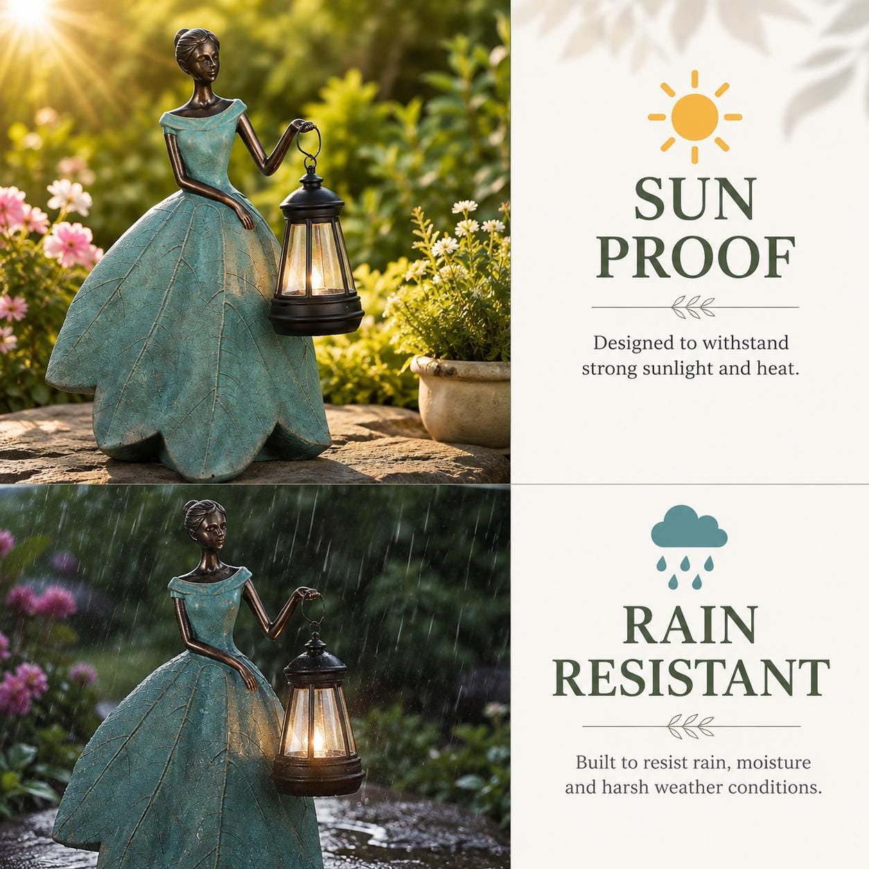 Solar Fairy Garden Statue with Lantern, Leaf Dress Girl Figurine, Outdoor Garden Decor for Patio Yard Lawn