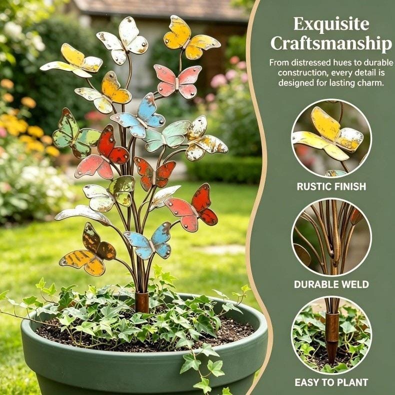 Colorful Metal Butterfly Garden Stakes, Iron Yard & Plant Pot Decor