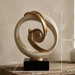 Modern Abstract Sculpture, Gold & Stone Table Decor, Amber Orb Statue