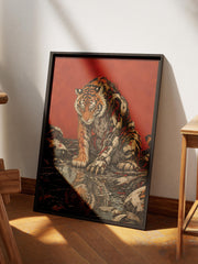 Cyborg Tiger Poster, Cyberpunk Tiger Wall Art, Biomechanical Animal Print, Sci Fi Robot Tiger Decor, Red Futuristic Wall Art