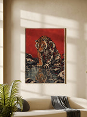 Cyborg Tiger Poster, Cyberpunk Tiger Wall Art, Biomechanical Animal Print, Sci Fi Robot Tiger Decor, Red Futuristic Wall Art