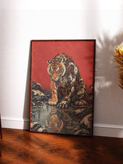 Cyborg Tiger Poster, Cyberpunk Tiger Wall Art, Biomechanical Animal Print, Sci Fi Robot Tiger Decor, Red Futuristic Wall Art