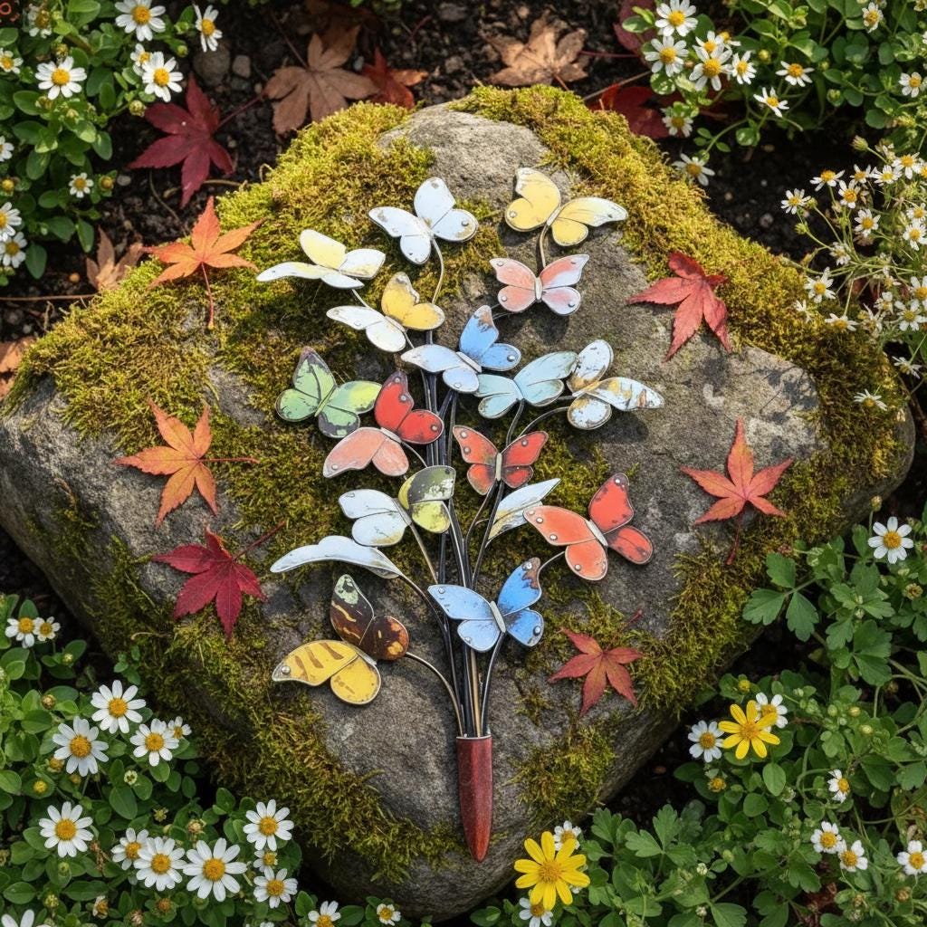 Colorful Metal Butterfly Garden Stakes, Iron Yard & Plant Pot Decor